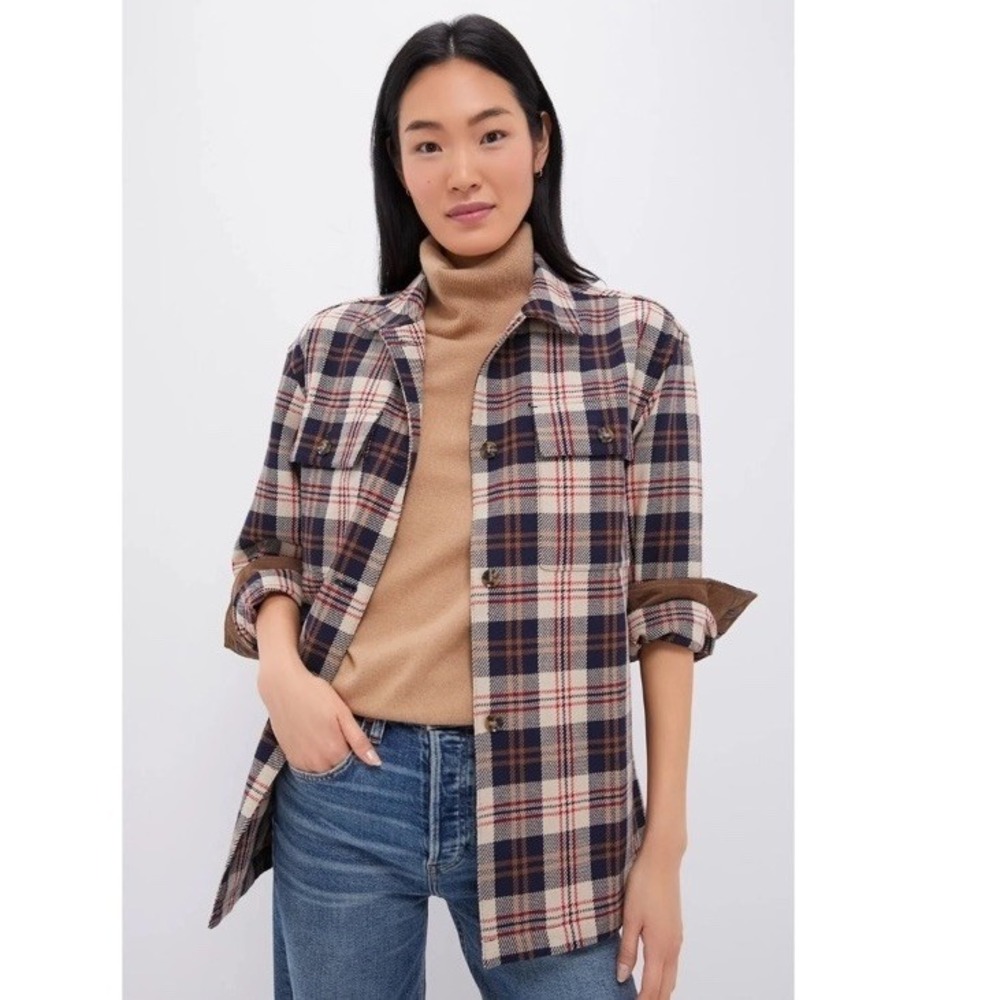 Tuckernuck Shirt Jacket Shacket Red Navy Cream Plaid Ranch Platt $178 Small
